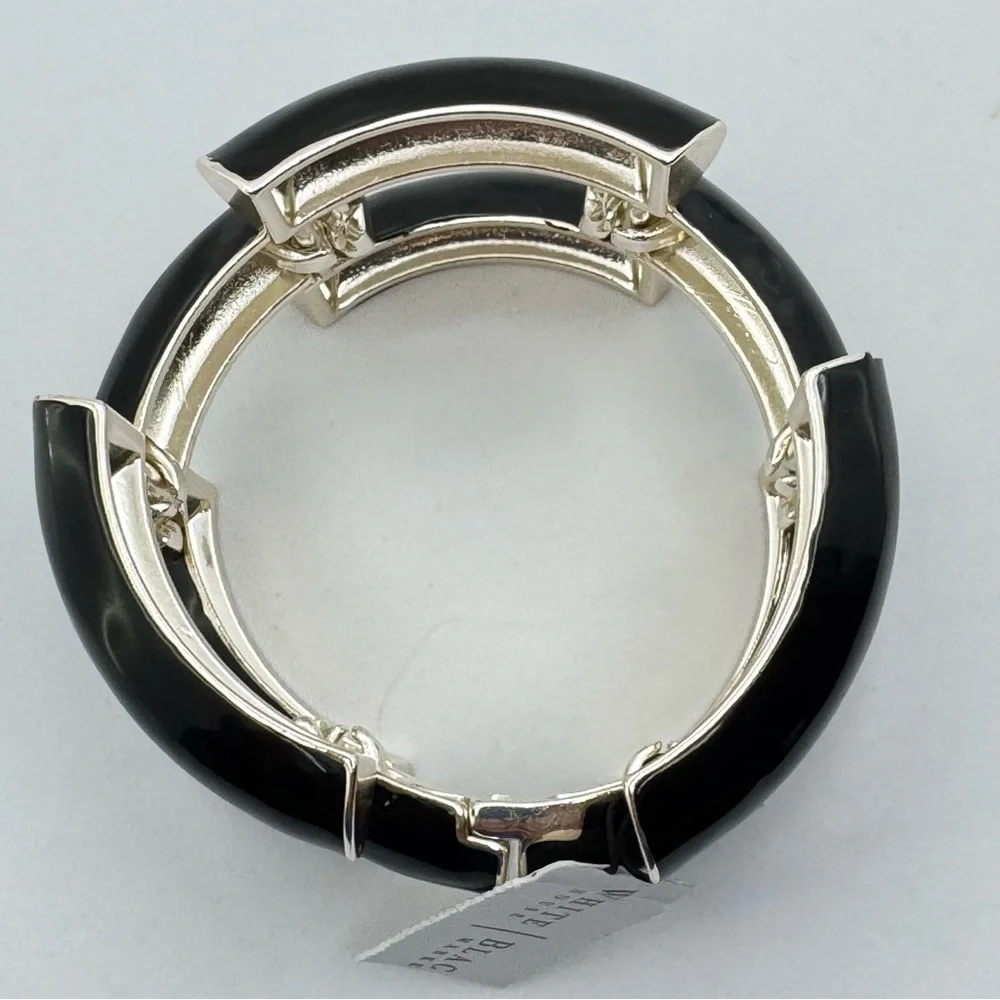 White House Black Market Black Enamel Bracelet Magnetic Clasp Bold Chunky